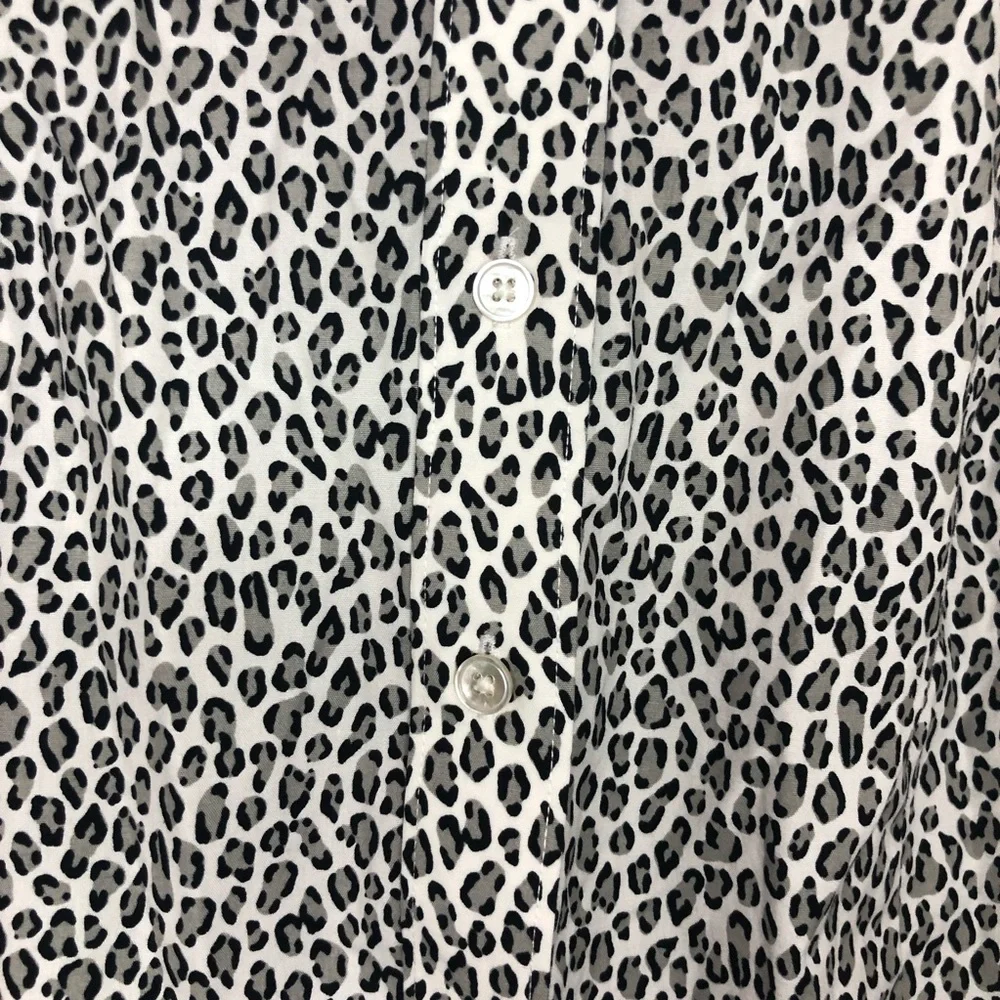 TALBOTS No Iron gray black white leopard print long sleeve button down size 14W
